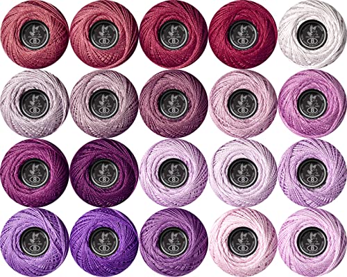 Image of Soft 20 Colors Classic Crochet Thread 20 Pack,100% Cotton (Violet-3726-554)