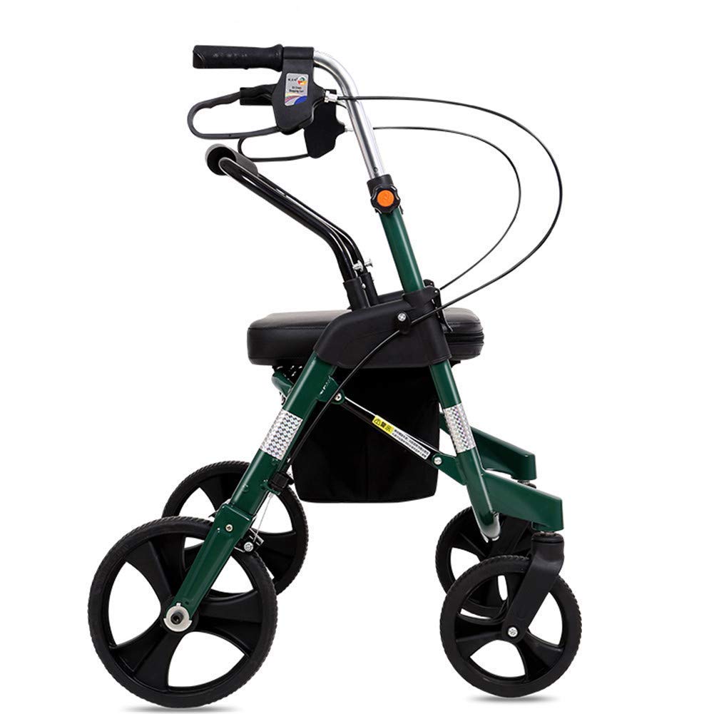Deambulatore Pieghevole a Quattro Ruote con Sedile Imbottito Freni bloccabili Maniglie ergonomiche Borsa per Il Trasporto Leggero Aiuto per la Mobilità Limitata
