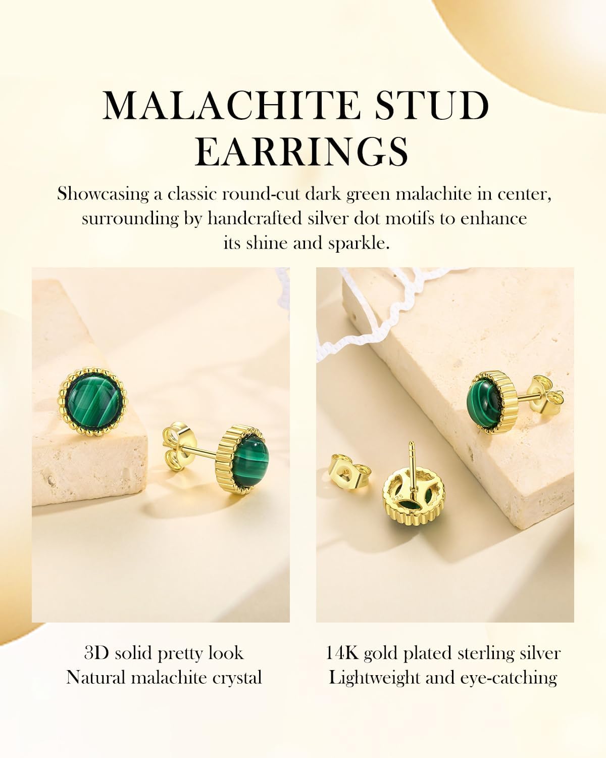 AIBAO Sterling Silver Turquoise/Lapis Lazuli/Malachite/Black Agate Stud Earrings for Women Men 7 mm Round/Cushion/Heart/Teardrop/Oval Cabochon Gemstone Earrings Studs Western Boho Jewelry