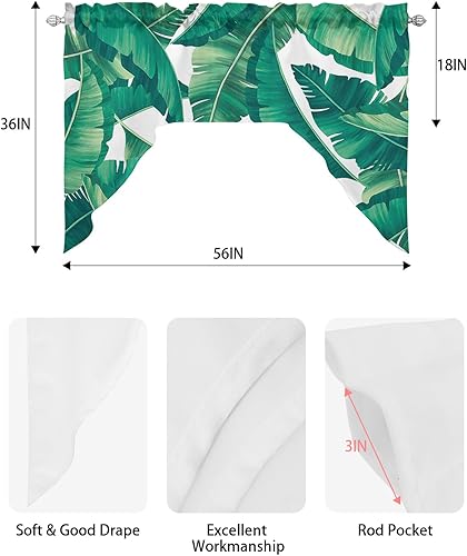 Miniatura 6 de Cortinas cortas con cenefa para cocina, cortina corta con bolsillo para barra, con estampado de hojas tropicales, con aislamiento térmico y