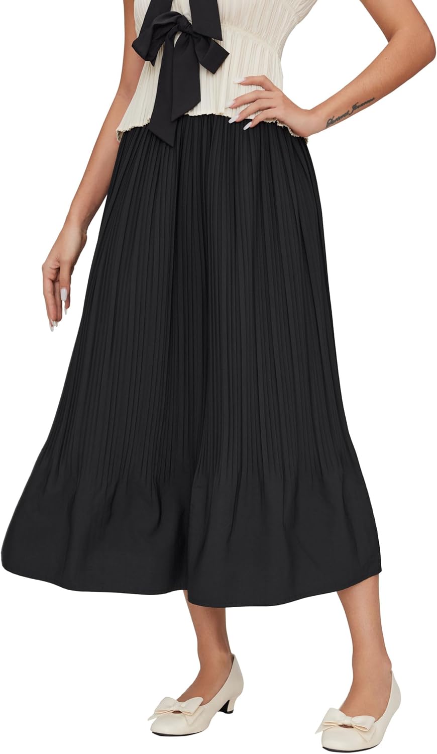 CIDER Women's Pleated Maxi Skirt Elastic High Waist A Line Casual Swing Flowy Skirt - Image 4