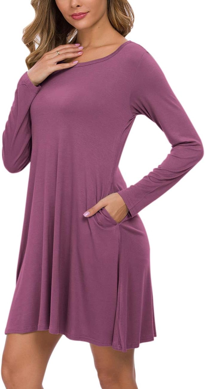 AUSELILY Women's Long Sleeve Casual Swing T-Shirt Dresses with Pockets - Image 4