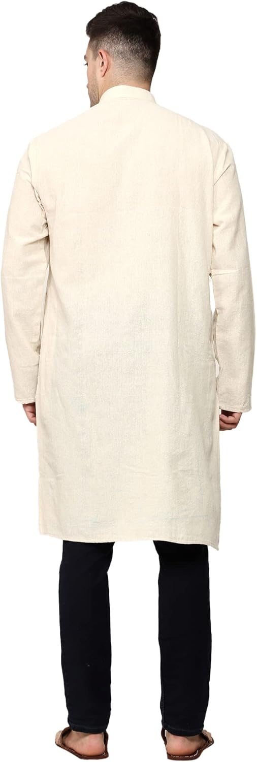 Men Handmade Cotton Round Neck Kurta Top Only Party Fashion Regular Ethinic Wear Indian Dress - Image 6