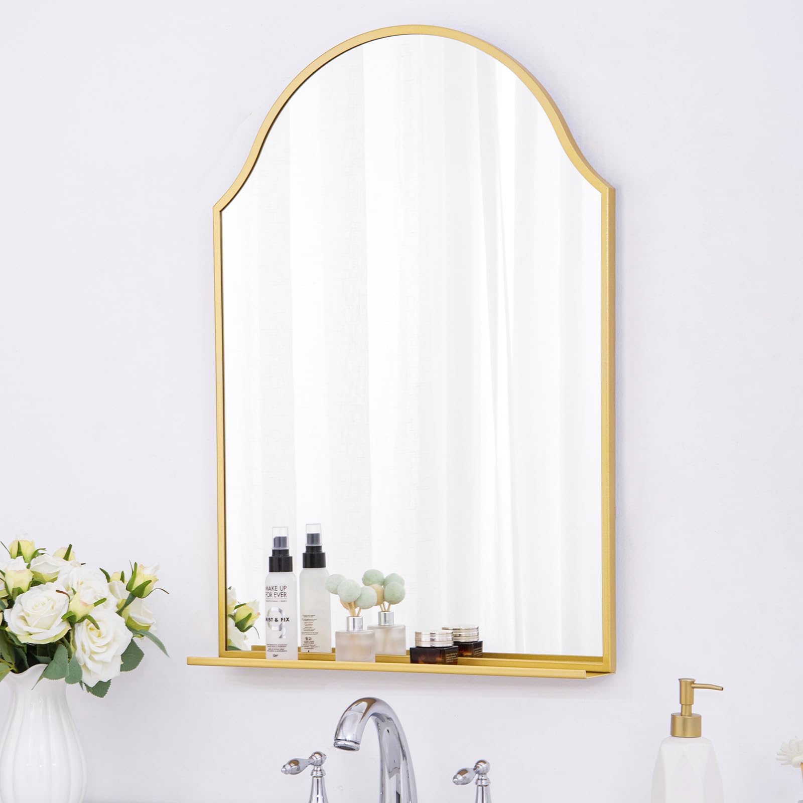 Amazon.com: Chende Gold Mirror for Bathroom, Arched Mirror with Shelf ...