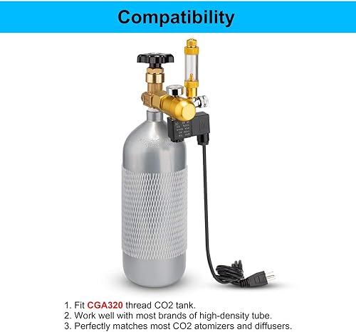 Miniatura 6 de DaToo Regulador de CO2 para acuario con válvula de retención de solenoide de contador de burbujas ajustable para tanque plantado estándar de EE. UU