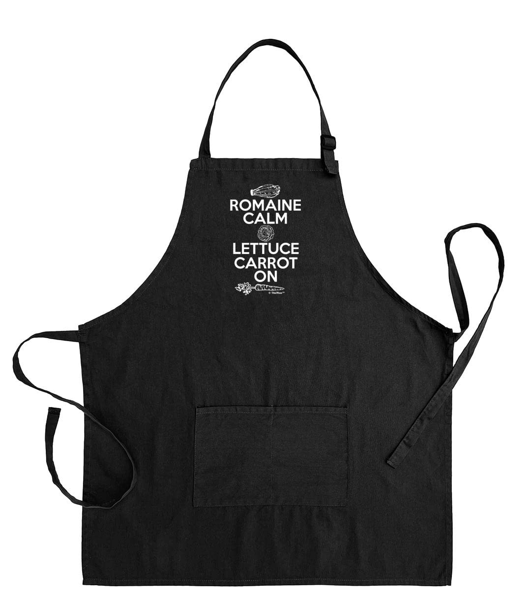 ThisWear Chef Gifts For Men Romaine Calm Lettuce Carrot On Two Pocket Adjustable Bib Apron Black