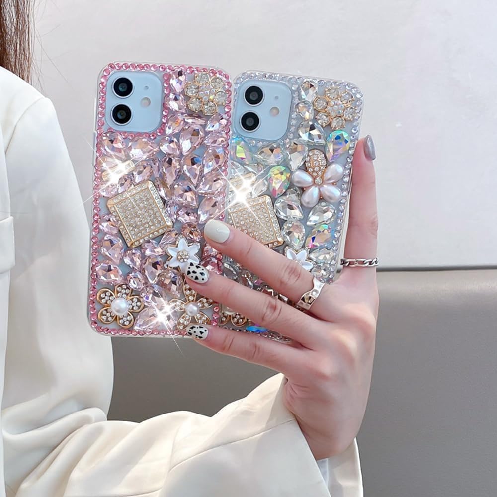 for iPhone 16 Pro Max Bling Case with Wrist Strap for Women Girls Luxury 3D Glitter Diamond Crystal Rhinestone Sparkle Shiny Gemstone Perfume Bottle and Flower Cover Soft TPU Bumper - Image 3