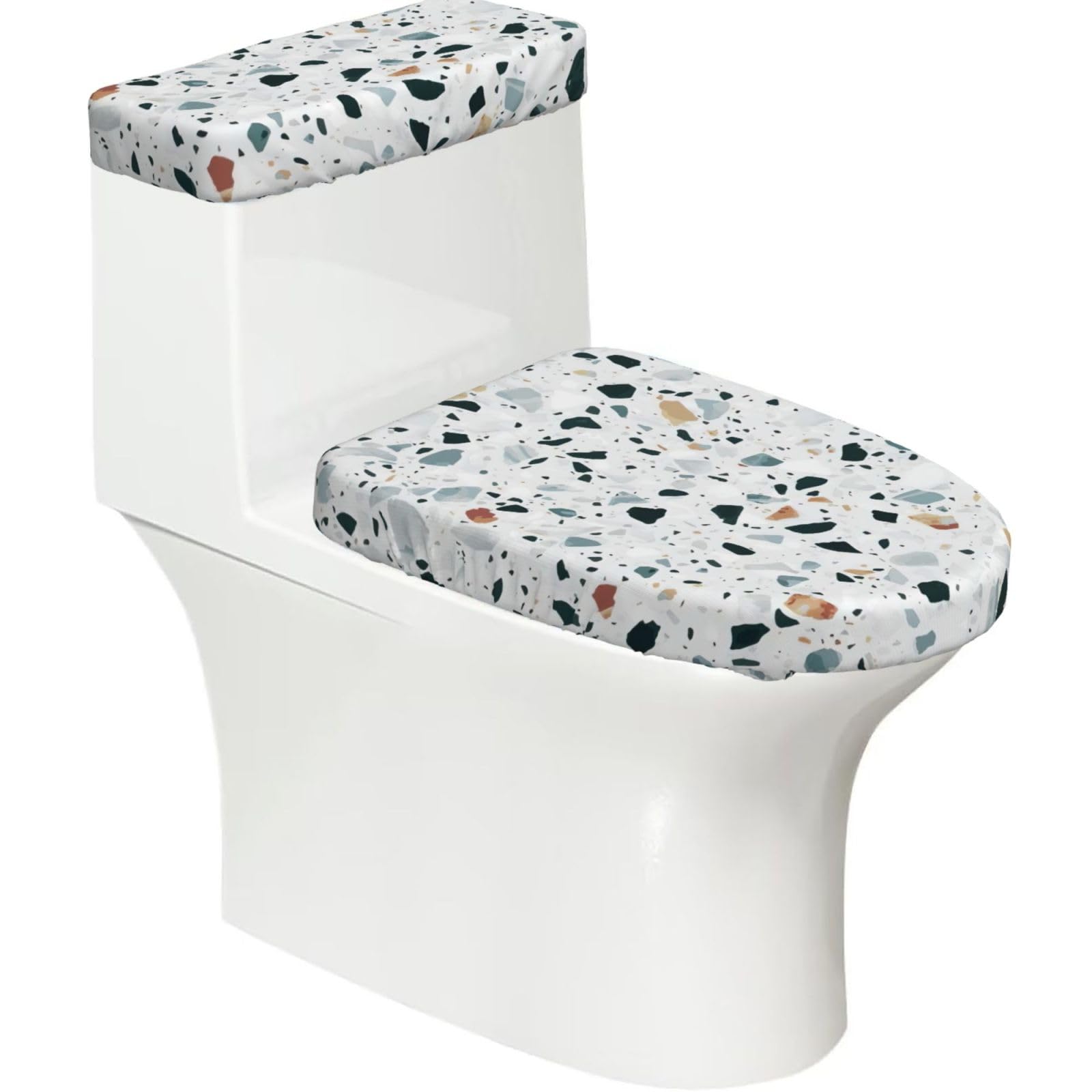 Terrazzo Marble Pastel Print Toilet Seat Lid And Tank Covers Universal Fit Smooth Seat Cushion Easy To Clean For Home Hotel