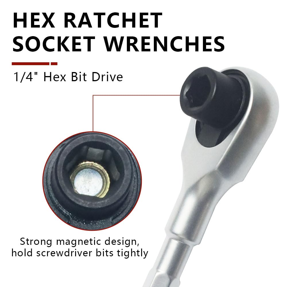 MORETOPGOOD Hex Mini Ratchet Wrench, 1/4" Hex Bits Adapters - Image 3