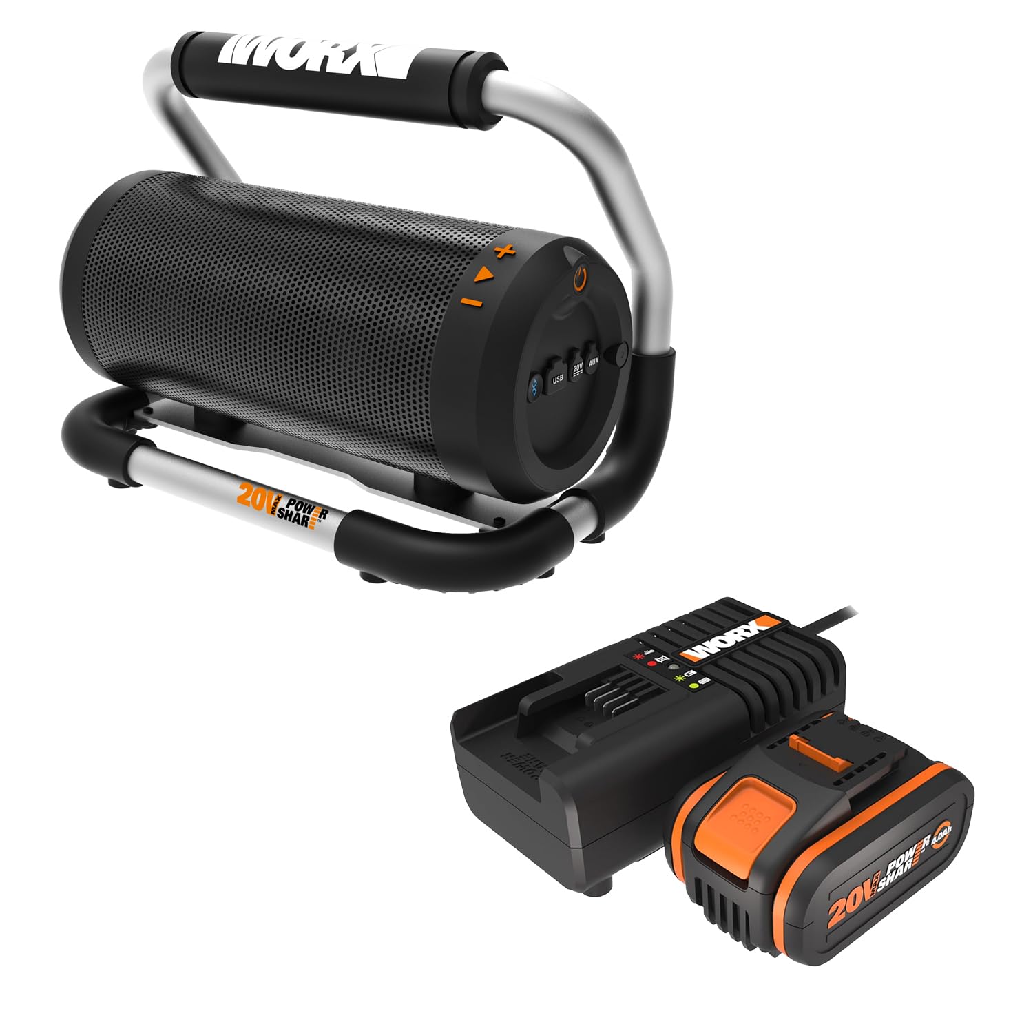 Enceinte Bluetooth de chantier WORX 20V WX009.9 avec batterie 4Ah et chargeur