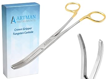 ARTMAN CarbideForceTM Wymman Crown Gripper Forceps Tungsten Carbide Dental Crown Remover, Large Curved TC Forceps