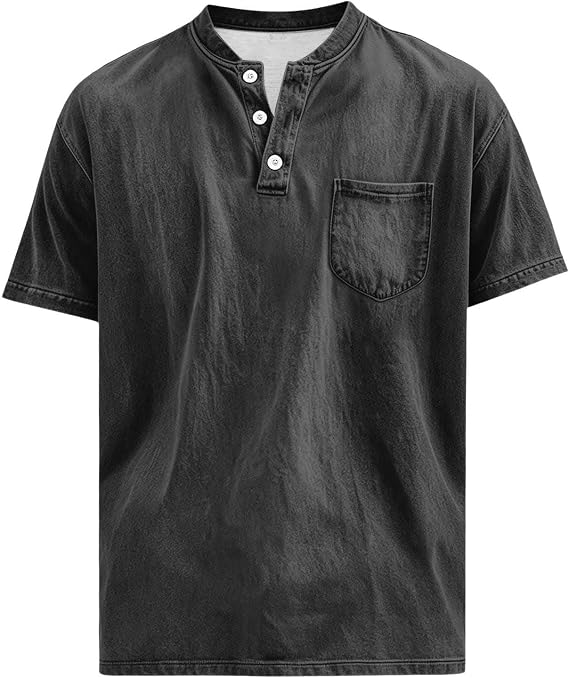Henley Shirts for Men Summer Casual Short Sleeve Lightweight Tee Hippie Casual Beach T-Shirts with Pocket