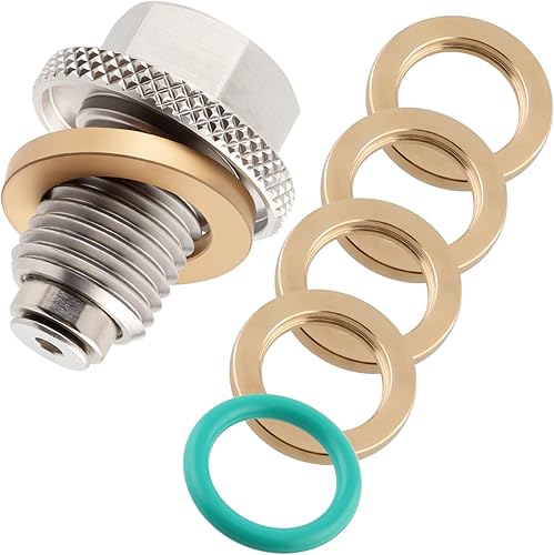 FLMQS M14x1.5 Magnetic Oil Drain Plug, Stainless Steel Oil Pan Plug with 4 PCS Copper Crush Washers & 1PCS NBR Seal, Anti-Leak Engine Oil Drain Bolt for GMC Chevrolet Ford