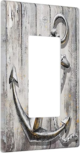 Miniatura 2 de Cubierta de interruptor de luz basculante de 1 banda, diseño náutico rústico, vintage, ancla oceánica, placa frontal GFCI para cocina, baño,
