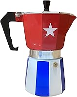 Vista 1 de PRK 14 Cafetera cubana Greca Pot de aluminio con diseño de bandera de Cuba Cafetera de café tradicional para café cubano auténtico, 6 tazas