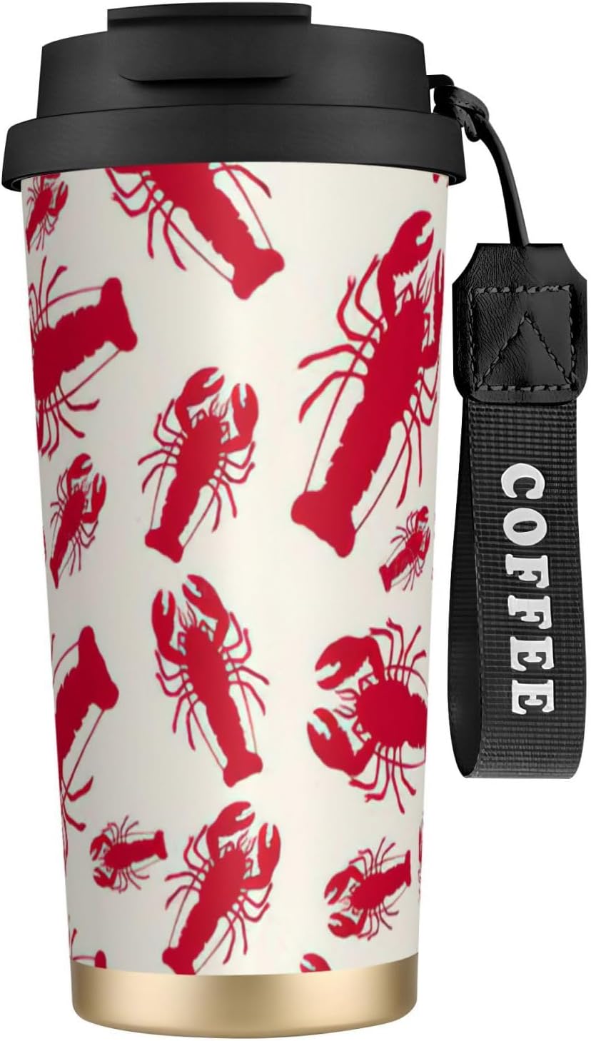 Red Lobster Print Leakproof Insulated Coffee Mug,Stainless Steel Dual Drink Travel Tumbler,17 OZ
