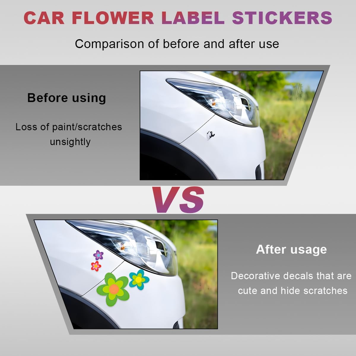 KVAEY Flowers Car Stickers Set, Self Adhesive Daisy Flower Label Stickers for Car Body Mirror Window, Waterproof Hippie Stickers for Car Scooter Laptop Decoration, Car Accessories (Style F)