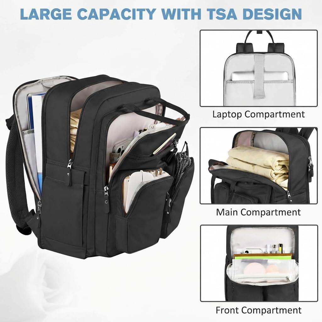 Mancro Travel Backpack for Women with TSA Laptop Compartment, 15.6 Inch Laptop Backpack with Dry-Wet Pocket, Fashion Casual Travel Computer Backpack for Women, Black