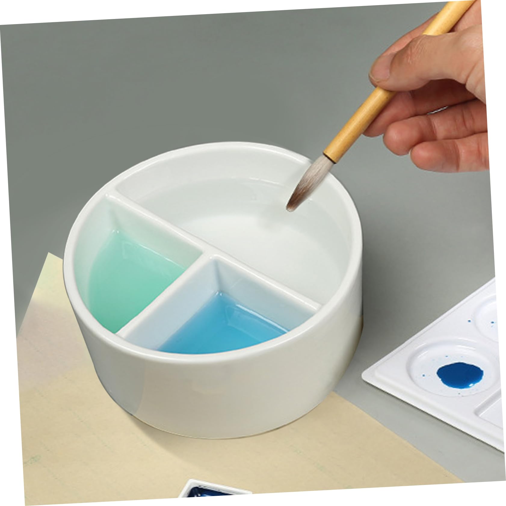 Uonlytech Pot à Pinceaux Portable Blanc Grosse Capacité en Céramique Résistant aux Chocs pour Nettoyage Pinceaux Maquillage pour Artistes et Amateurs de Calligraphie