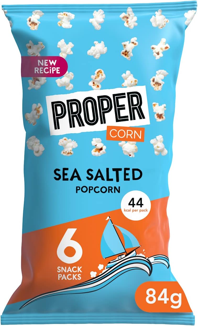 PROPER Propercorn Lightly Sea Salted Popcorn, 6 x 10g Lightly-Salted 60 gram (Pack of 6)