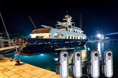 Miniatura 9 de Paquete de 4 luces LED para barco, kit de luces de navegación LED para kayak de barco, luces de popa, funciona con pilas, luces LED recargables, luz