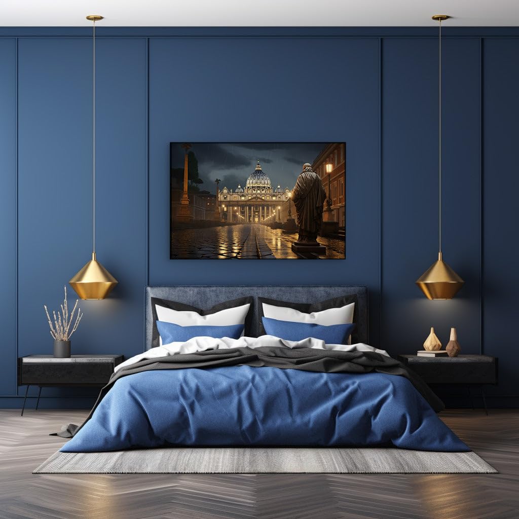 Canvas Art Decor: St. Peter's Basilica Under Starlit Skies, a Celestial Gateway in Golden Tones Art Decoration, Office Arts Design, Size: 91x61 cm (36x24 inch)