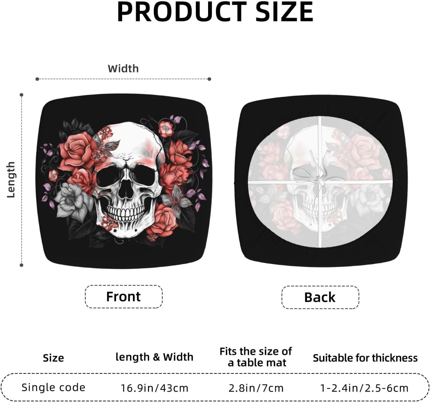 6 Pcs Removable Chair Seat Covers for Dining Room, Hippie Skull Stretchable Office Kitchen Chair Slipcovers Cushion Protector Rose Floral Furniture Decor, 16.9x16.9 Inches