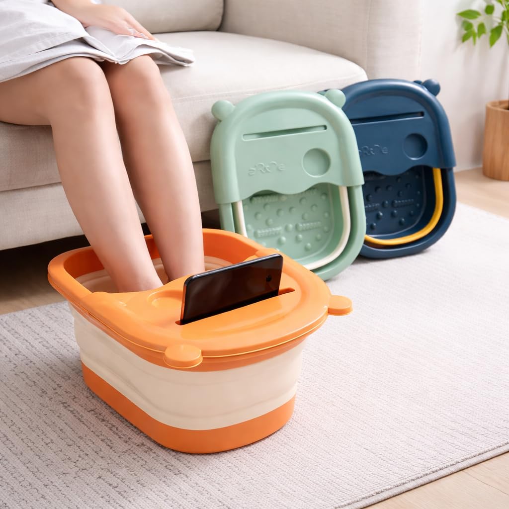 STEPALZZ VEXA Foldable Foot Bath Tub with Lid, Collapsible, Plastic, Portable Foot Spa Massager Basin, Pedicure Soak Bucket for Home Bathroom Relaxation