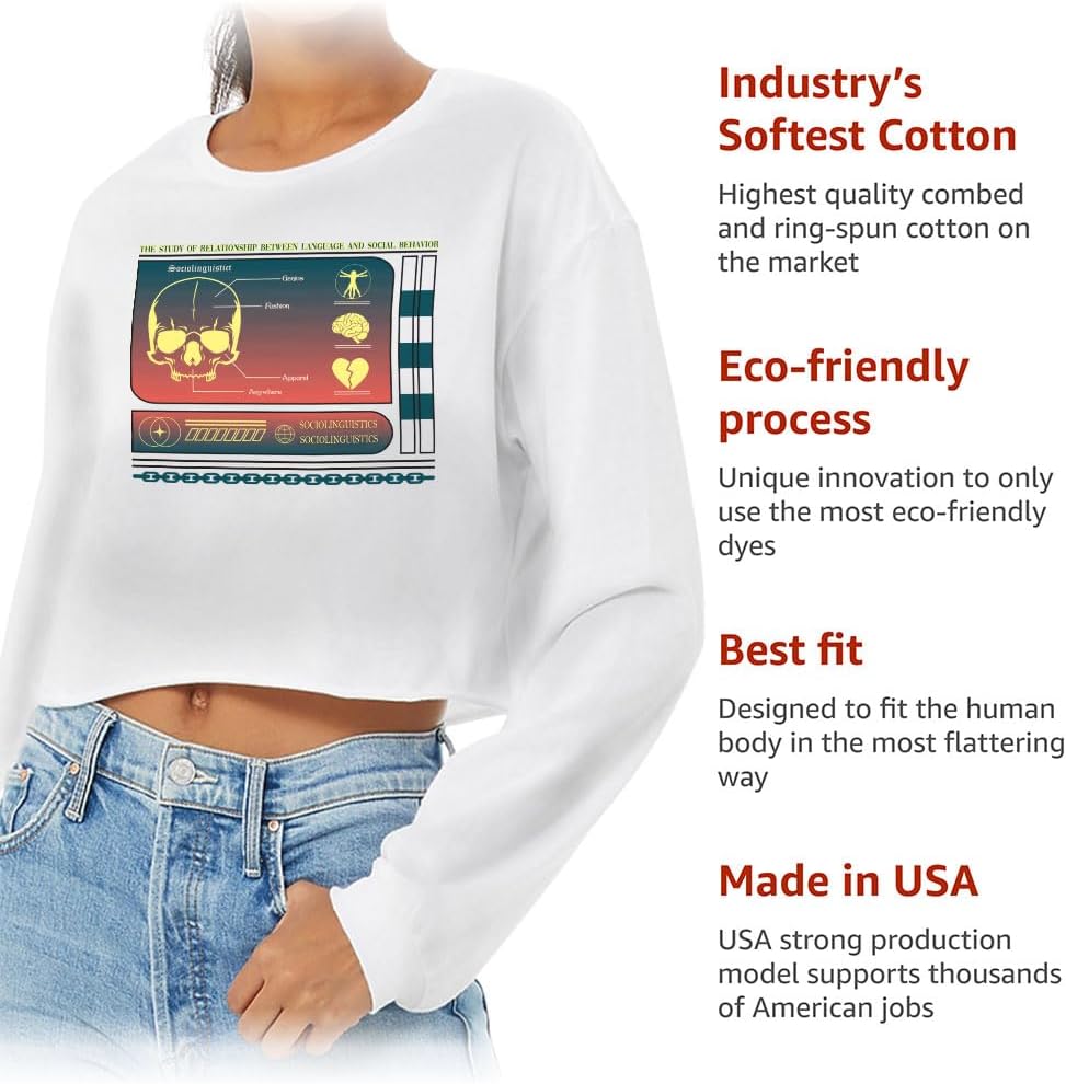 Sociolinguistics Cropped Long Sleeve T-Shirt - Unique Gifts - Art Lover Items for Women