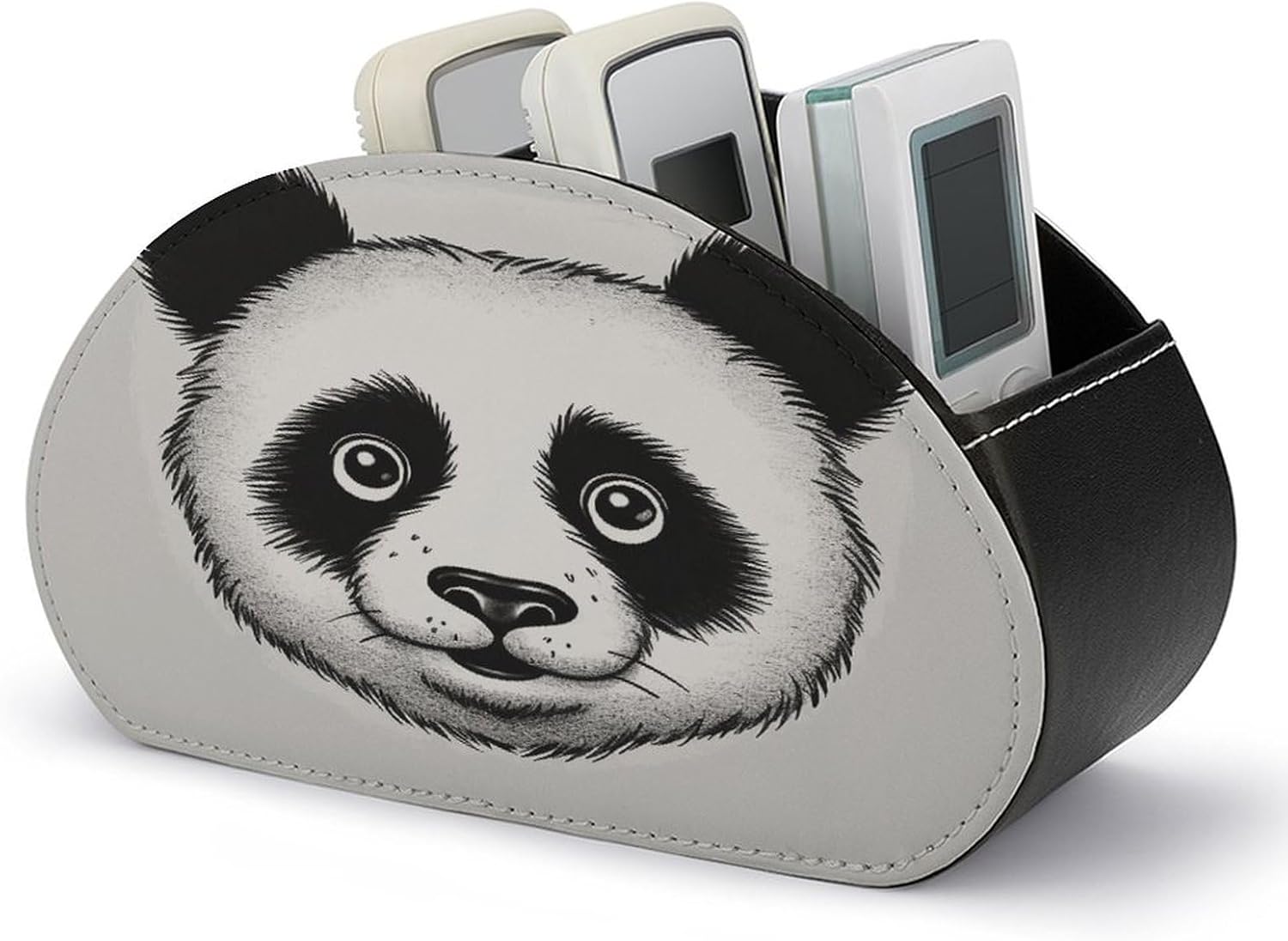 Anime Panda Face Remote Control Holder with 5 Compartments Multi-functional TV Remote Caddy Organizer Leather TV Remote Holder Desktop Organizer Store for Bedside Table Office Desk