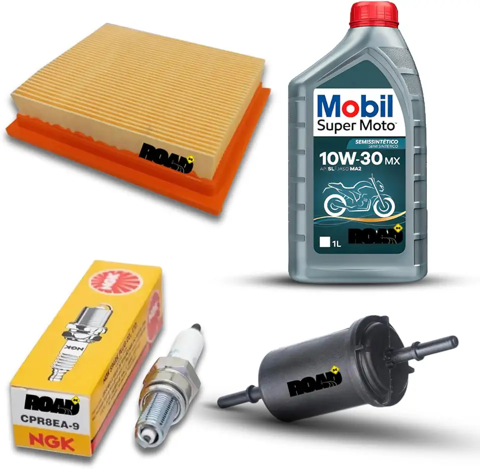 Kit Revisao compativel com Bros NXR 160 2015-2024, Oleo 10W30 semissintético, Filtro de Ar, Filtro de Combustível, Vela Ignição