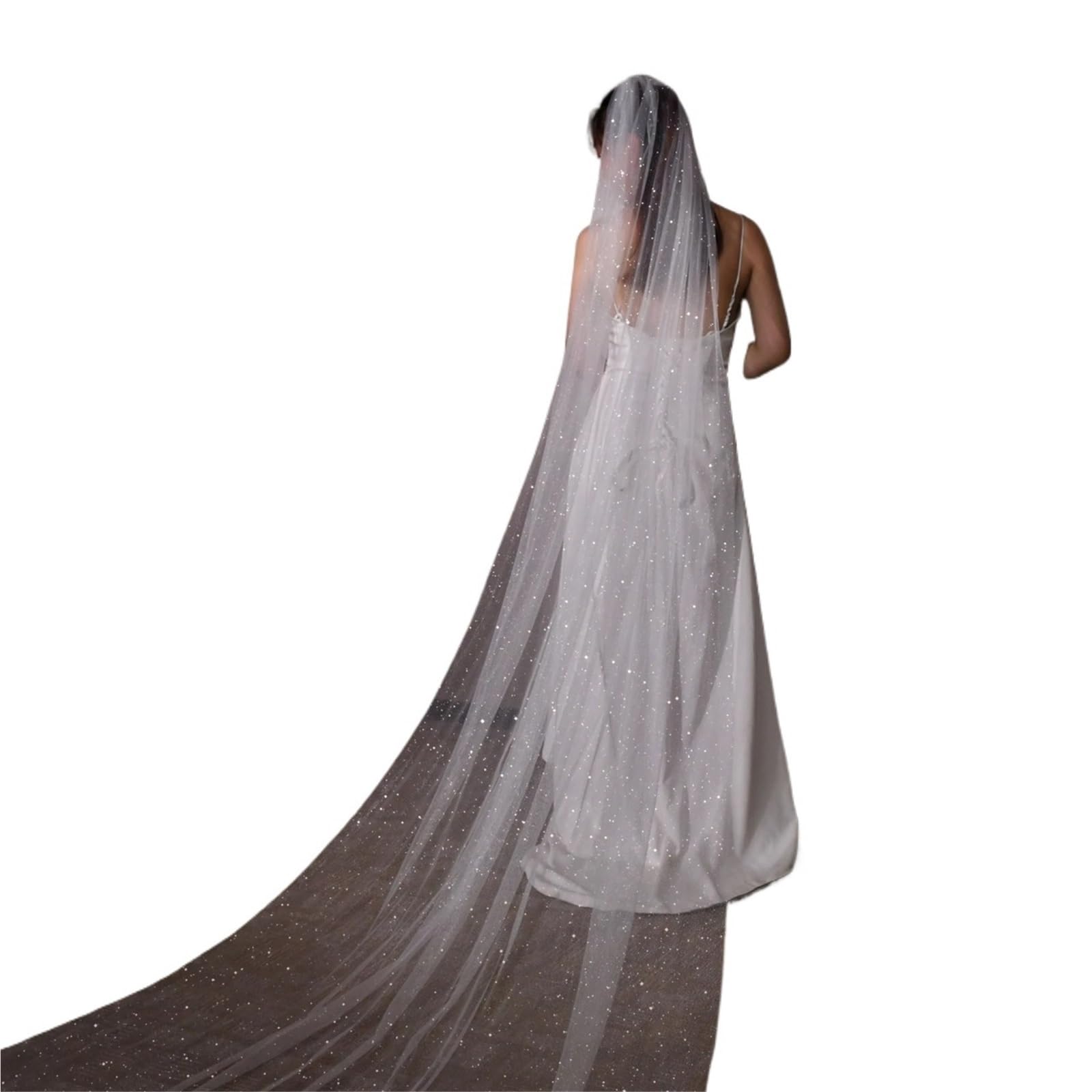 Lxlaeoang White Wedding Veil Glitter Shiny Bridal Blingbling Cathedral Accessories(,150Cm)