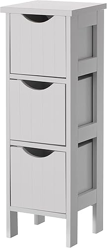 Basicwise Armario de almacenamiento lateral independiente moderno de madera blanca con 3 cajones