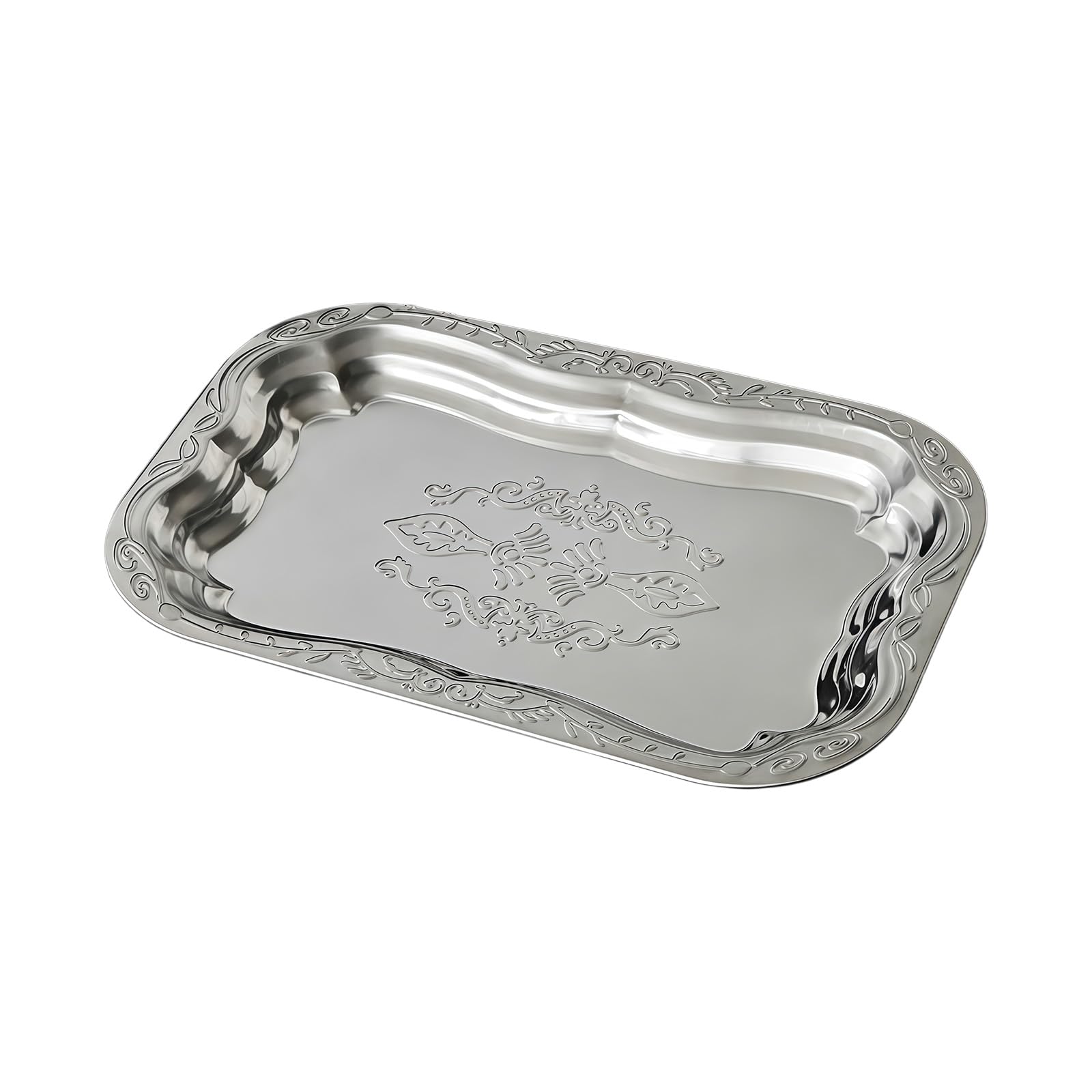 Metal Party Platter with Embossed Flowers for Snacks Appetizers Kitchen Serving Tray