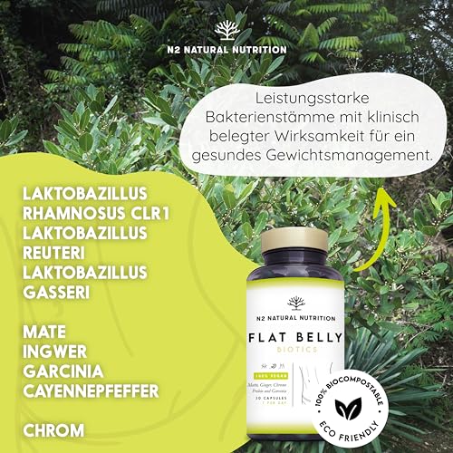 Kulturen Komplex Darmsanierung, 30 Mrd KBE, 6 Bakterienstämme, Darmbakterien, L. Gasseri, Garcinia, Ingwer, Mate, Chromium & Cayenne. Darmkur 30 vegane Kapseln. N2 Natural Nutrition