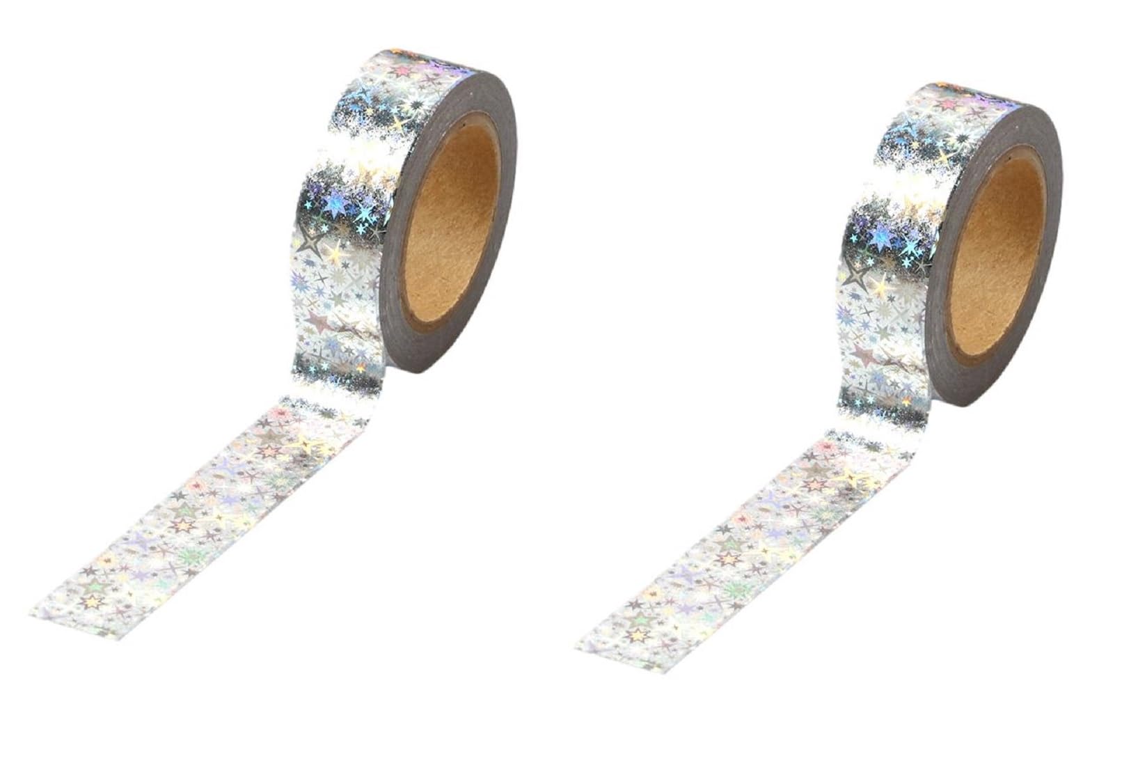 Syntego Holographic Stars 2 Rolls Foil Washi Tape Craft Supplies Tape Scrapbooking Diy Craft Decorative Foil Washi 5/8" X 393" - 15Mm X 10M (Holographic Stars)