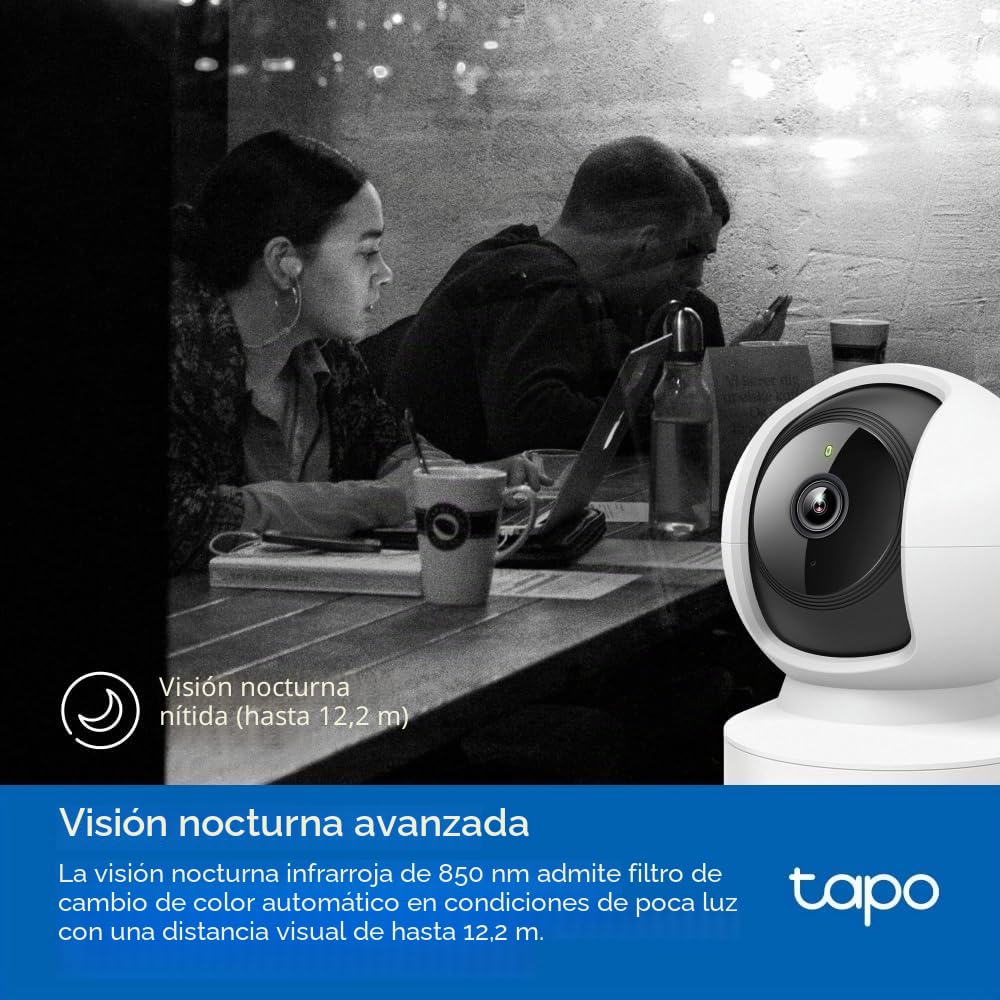 Tapo C202 - Cámara de vigilancia WiFi 360° HD 1080p, Seguimiento de Movimiento, visión Nocturna, Audio bidireccional, Compatible con Alexa y Google Assistant