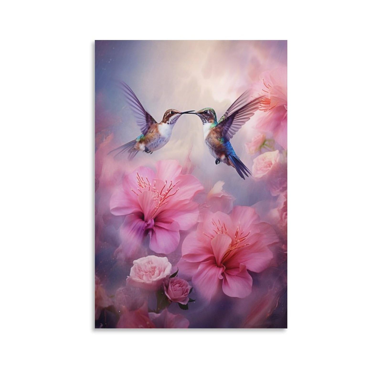 Foccar Unframe-Style-1 Romantic Hummingbird Printed Canvas Posters Vintage Love Flower Bird Animal Wall Decor For Living Rooms Bedroom Wall Art
