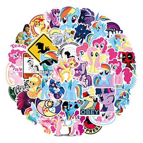 Huayao My Little Pony Lot de 50 autocollants licorne pour sacs cadeaux, petit cadeau d'anniversaire d'enfant, filles et garçons, imperméables, paillettes,...