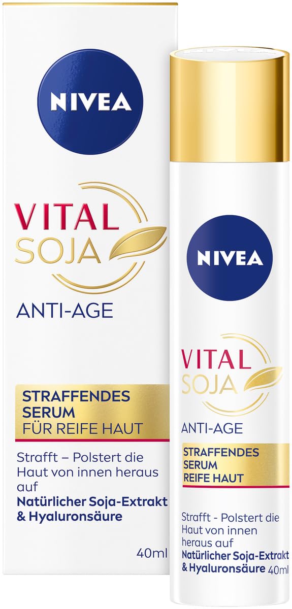 NIVEA Vital SOJA Anti-Age Straffendes Serum, intensives Feuchtigkeitsserum für reife Haut mit natürlichem Soja-Extrakt, straffende Gesichtspflege mit Hyaluronsäure (40 ml)