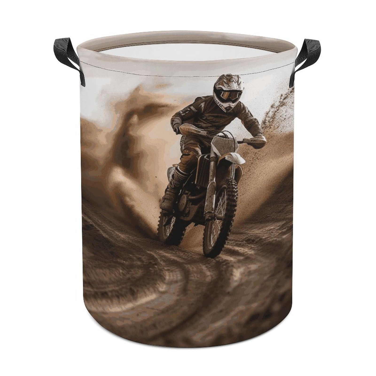 Motocross Laundry Basket Freestanding Waterproof Laundry Hamper Collapsible Tall Clothes Hamper with Reinforced Handles Waterproof Laundry Bag for Dorm Bathroom Home 44x35cm