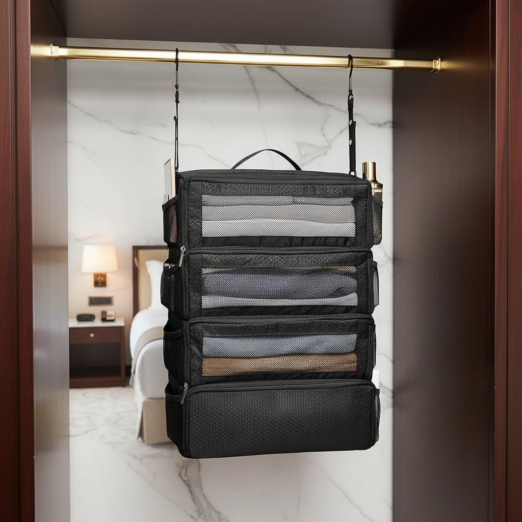 Hanging Travel Organizer, Carry-on Luggage Suitcase Organizer, Travel Essentials Portable Travel Shelves Packing Cube, Black,1 - Image 5