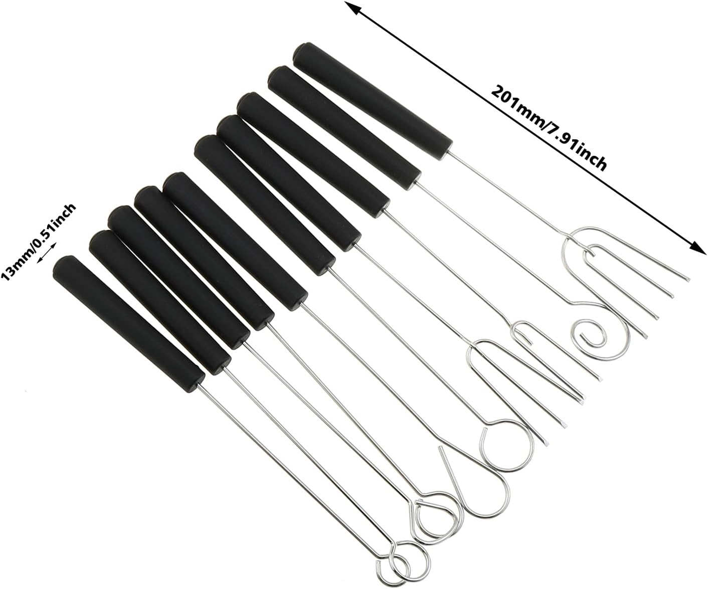10PCS Black 304 Stainless Steel Chocolate Candy Dipping Fork Fondue Fork for Baking Set Cheese Fruit Fork