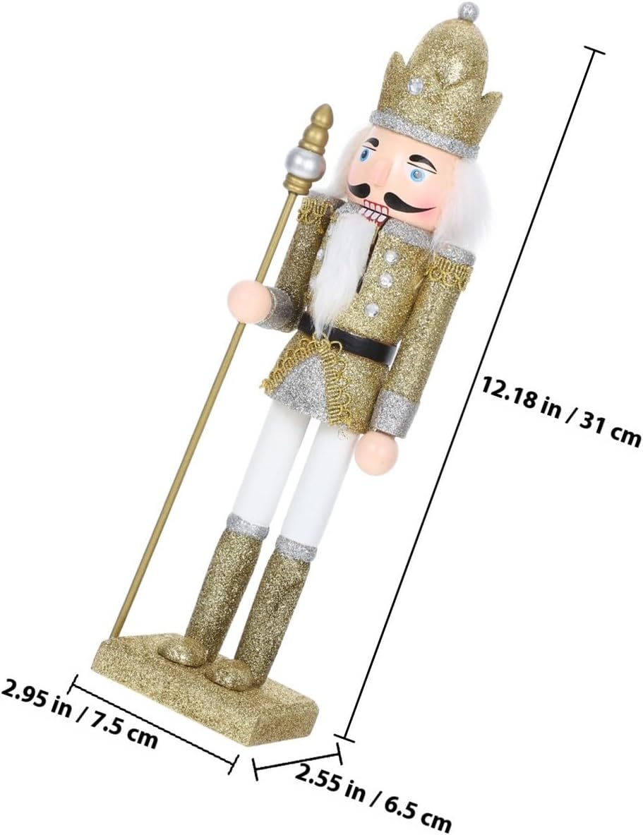 Wooden Nutcracker King Figurine Glitter Christmas Nutcracker Soldier Desk Ornament Holiday Party Decoration