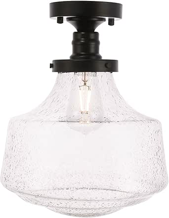 Living District Indoor Modern Home Decor Bright Lyle 1 Light Black and Clear seeded Glass Flush Mount