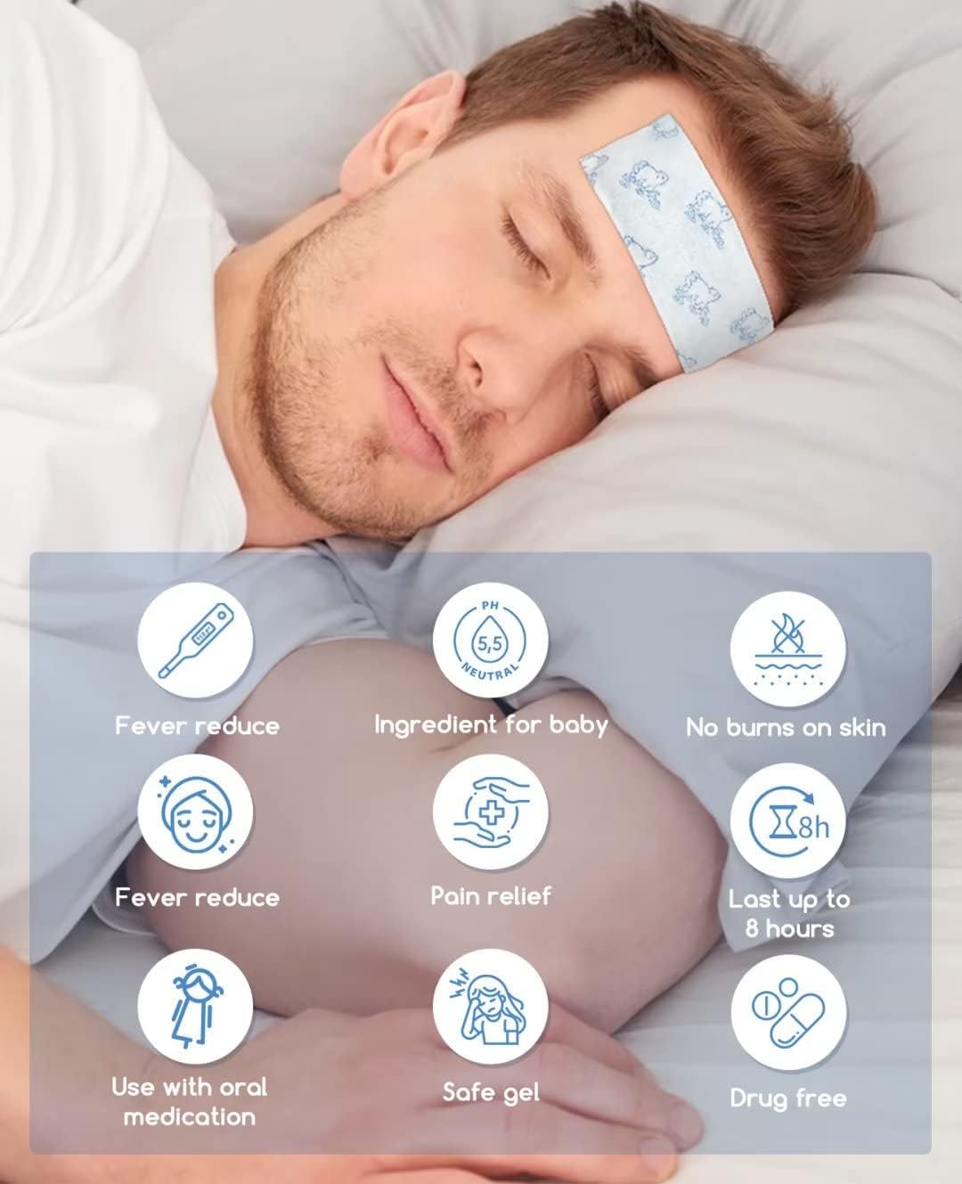 Cooling Patch, Fever Patch for Men,20 Sheets Unscented Fever Cooling Gel Patch for Fever Discomfort,Heat Relief,Drug Free,Fever Reducer,Fever Emergency