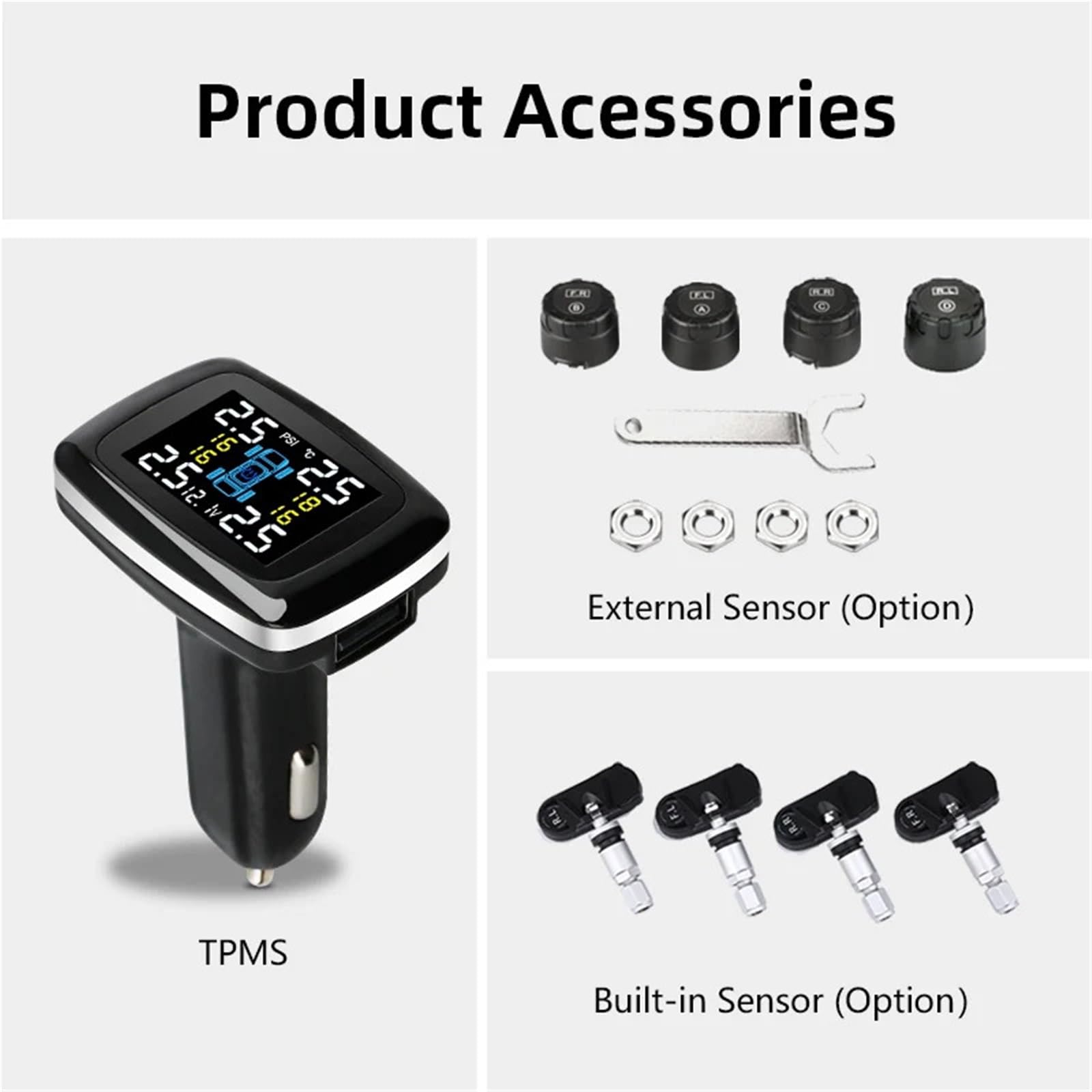 Czujnik Ciśnienia w Oponach Czujniki systemu monitorowania ciśnienia w oponach TPMS samochodu Port zapalniczki System kontroli TPMs Alarm bezpieczeństwa samochodu | Internal sensor