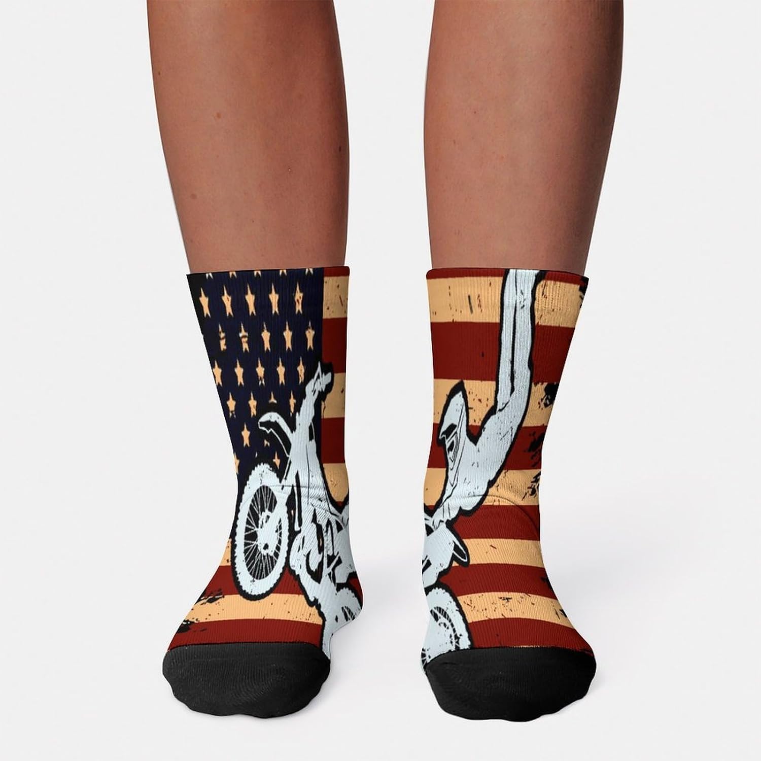 Motocross Dirt Bike USA Americans-Flag Knee High Socks Athletic Long Stockings Sport Casual Crew Tube Sock Boot