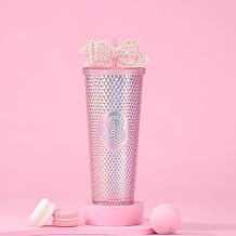 A#13 Double Layer Plastic Straw Cup, 24.0 fl oz 710 ml, Large Capacity, Straw Cup, Glitter, Bow Tie, Hand Cup, Durian Cup, Portable Diamond Cup, Straw Tumbler, Transparent, Double Layer Construction