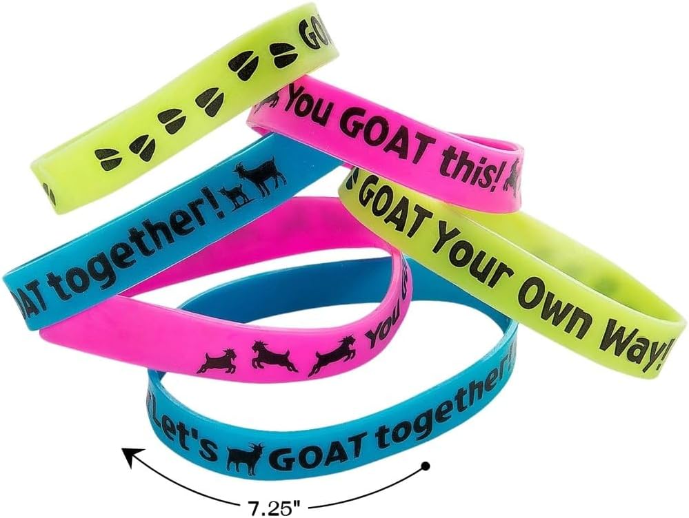 Vibrant Blue, Green & Pink The Goat Rubber Bracelets - 7.25" Circ. (24 Pcs) - Fun Party Favor - Perfect for Birthday Parties, & Themed Events